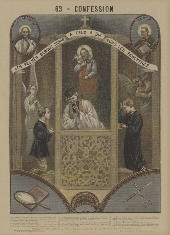 Bekännelse (färg litho) av French School