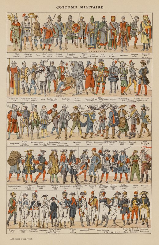 Militär dräkt (färglitografi) av French School