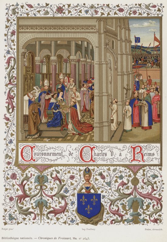 Kröning av Karl V i Reims (chromolitho) av French School