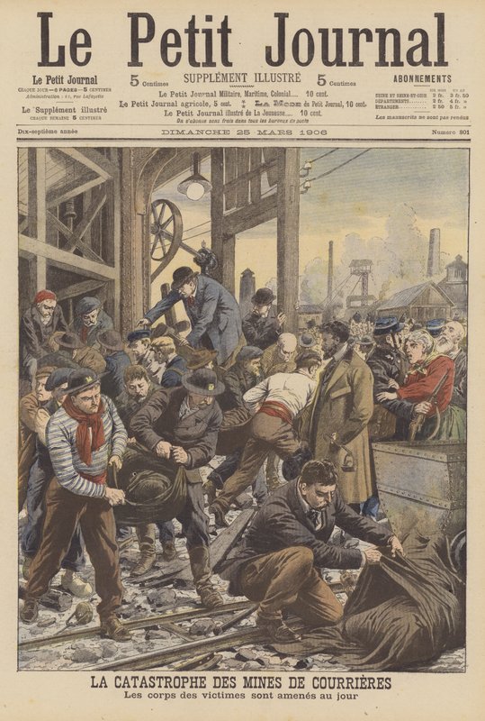 Minkatastrof i Courrieres, Frankrike (färg litho) av French School