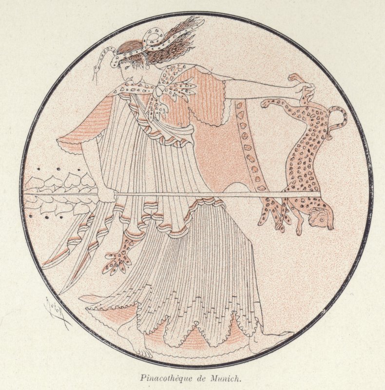 Detalj av grekisk keramik (färg litho) av French School