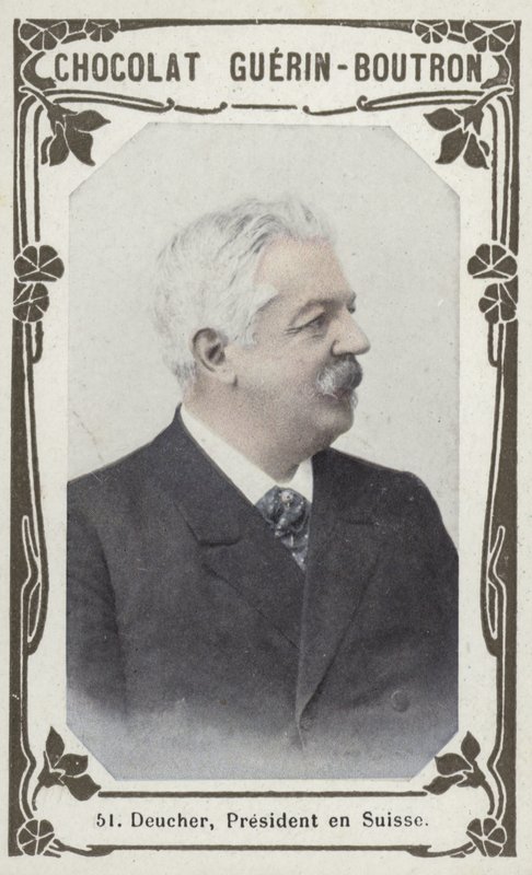 Deucher, president i Schweiz (färgad bild) av French School