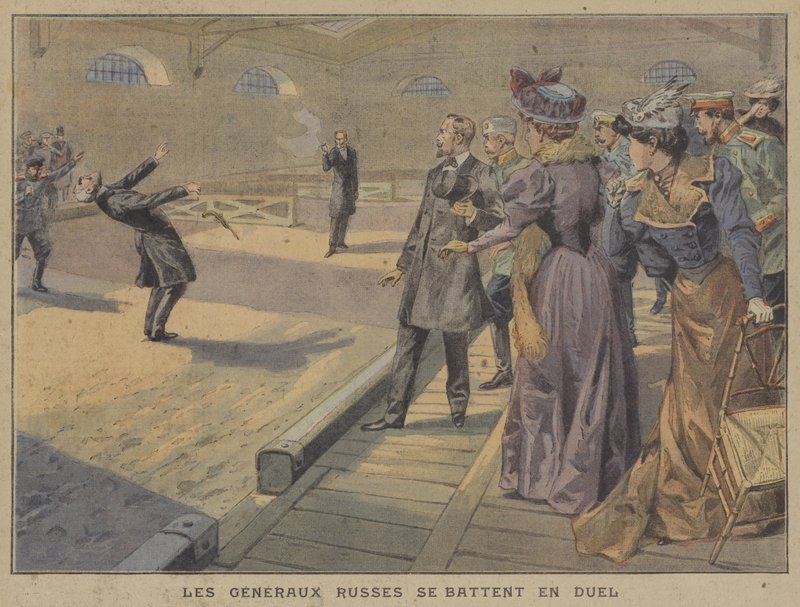 Duell mellan två ryska generaler (färg litho) av French School