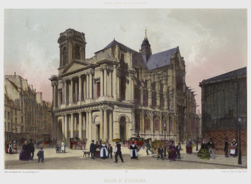 Kyrkan Saint-Eustache (färg litho) av French School