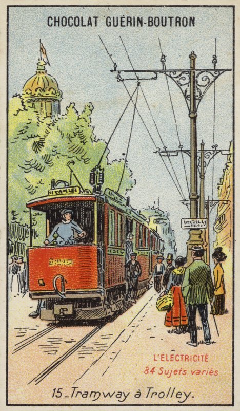 Elektrisk spårvagn (chromolitho) av French School