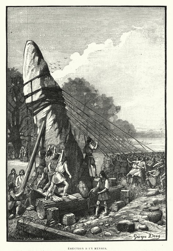Uppförande av en menhir (gravyr) av French School