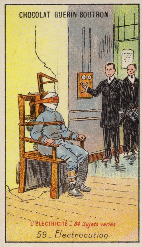 Avrättning genom elektrisk stöt (chromolitho) av French School