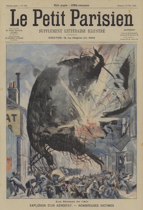 Explosion av en ballong (färg litho) av French School