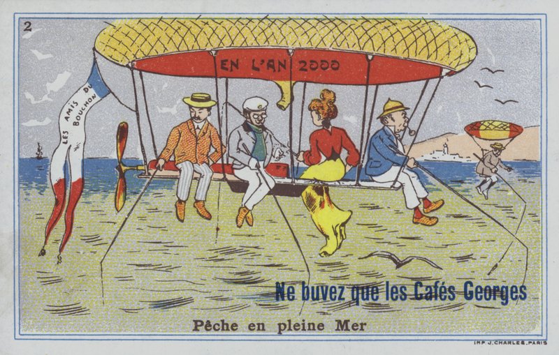Fiske med ballong (färg litho) av French School
