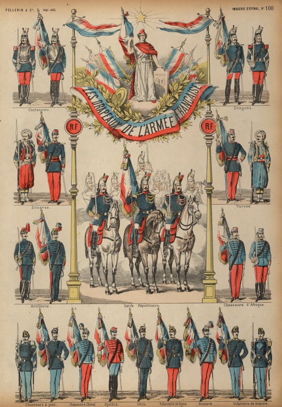 Franska arméns flaggor (färgad gravyr) av French School