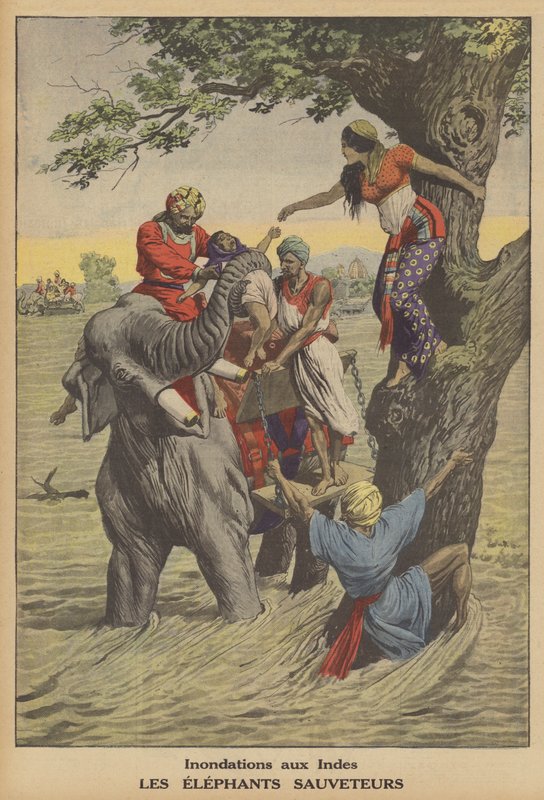 Översvämningar i Indien (färg litho) av French School