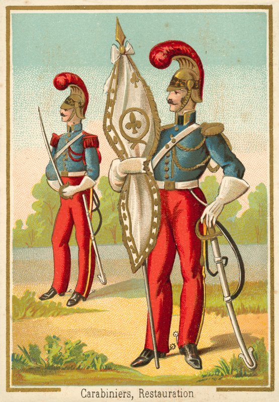 Franska karbinhakar av restaureringen (chromolitho) av French School