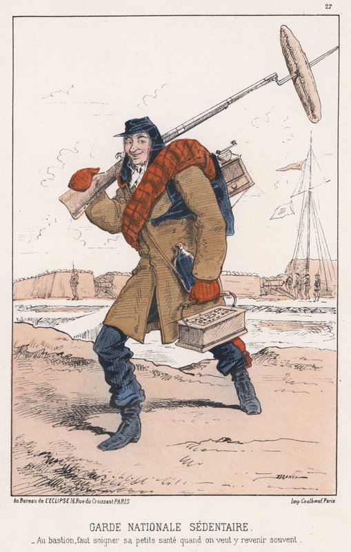 Guard National Sedentary (färgad gravyr) av French School