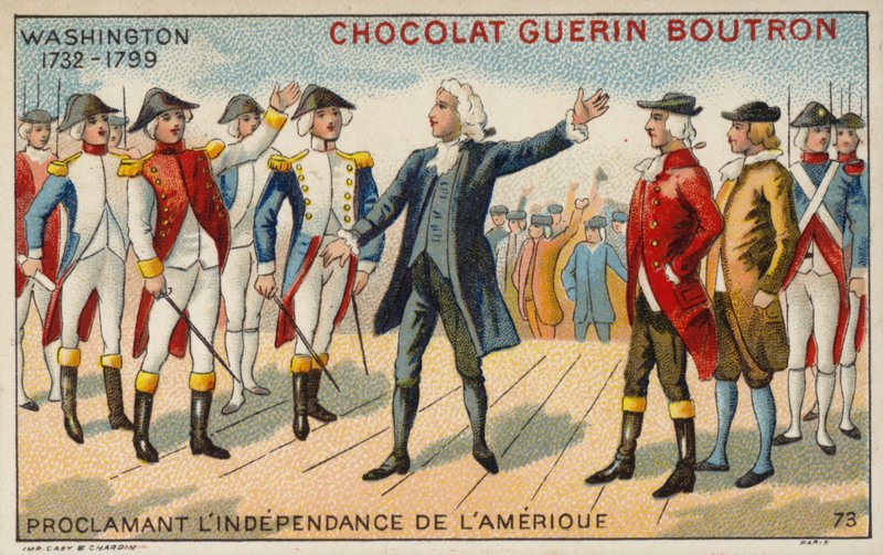 George Washington proklamerar Amerikas självständighet (chromolitho) av French School