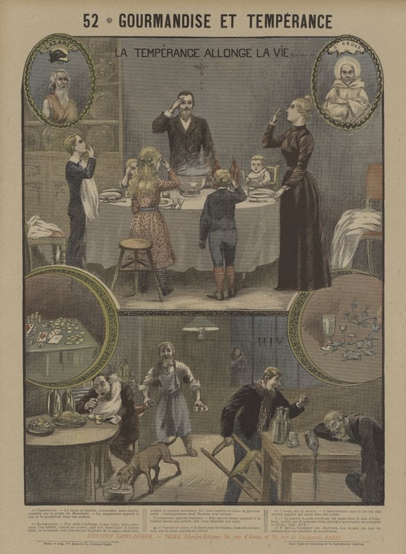 Frosseri och nykterhet (färg litho) av French School