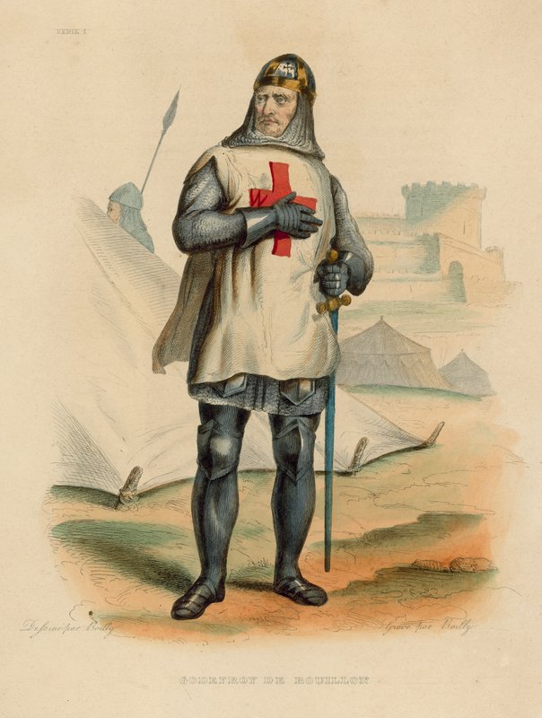 Godefroy de Bouillon (färgad gravyr) av French School
