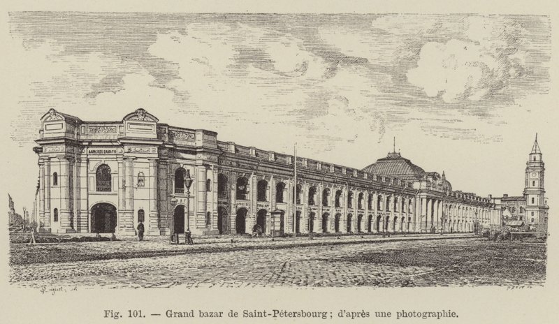 Stora basaren i Sankt Petersburg (gravyr) av French School
