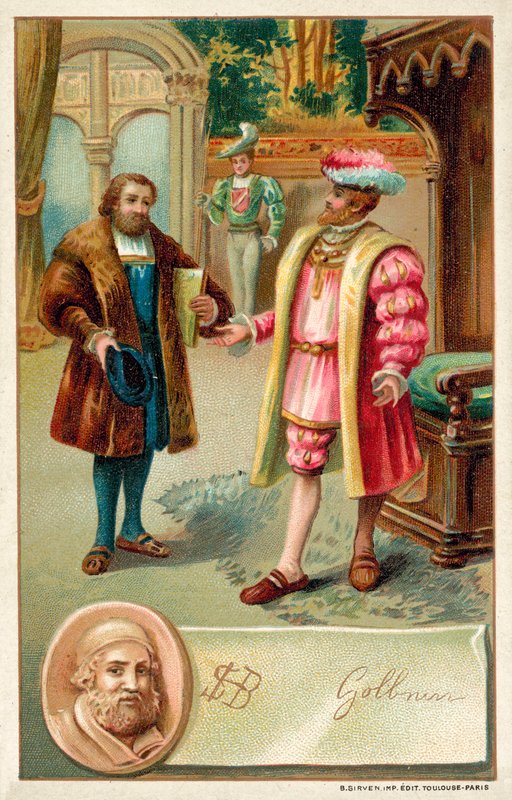Hans Holbein med kung Henrik VIII (chromolitho) av French School