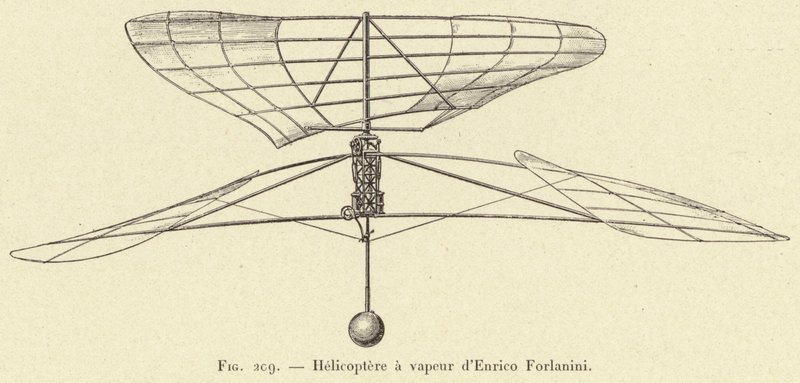 Helicopter a vapeur av Enrico Forlanini (gravyr) av French School