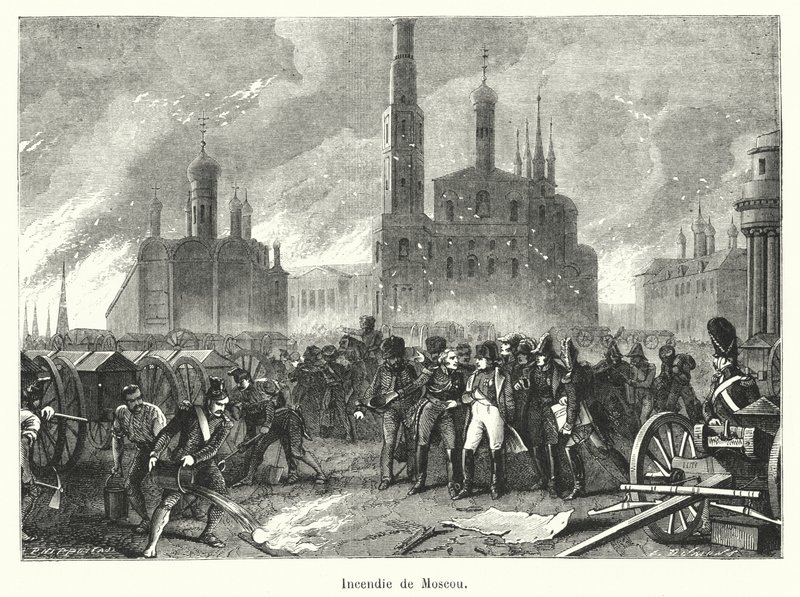 Burning of Moskva (gravyr) av French School