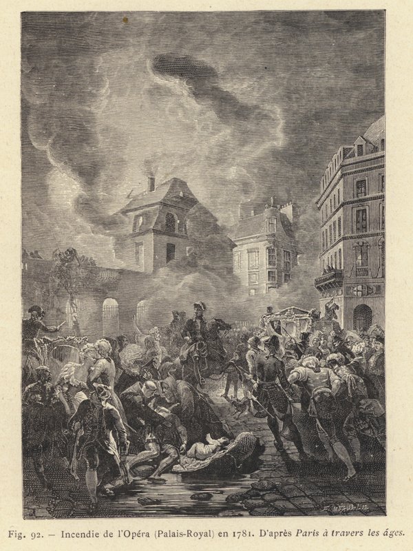 Brand på Operan, Palais-Royal, 1781 (gravyr) av French School