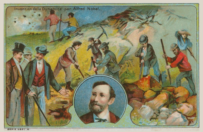 Uppfinning av dynamit av Alfred Nobel av French School