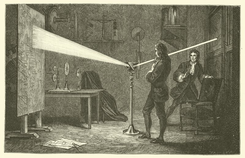 Isaac Newton bryter ner ljus (gravyr) av French School