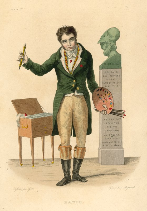 Jacques-Louis David (färgad gravyr) av French School