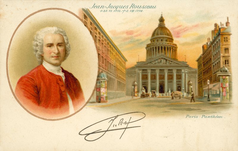 Jean-Jacques Rousseau, Paris Pantheon (färg litho) av French School