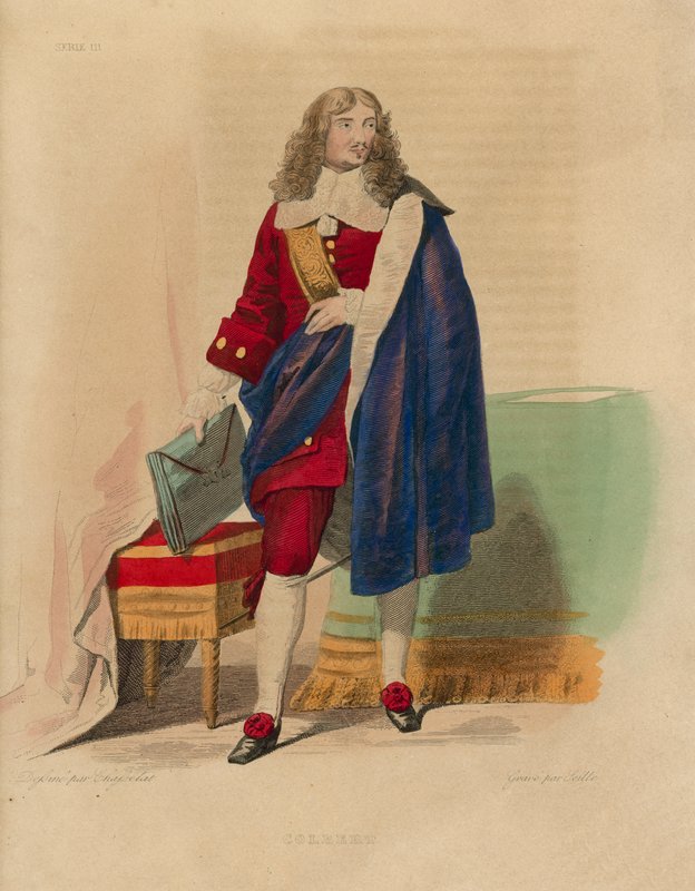 Jean Baptiste Colbert (färgad gravyr) av French School