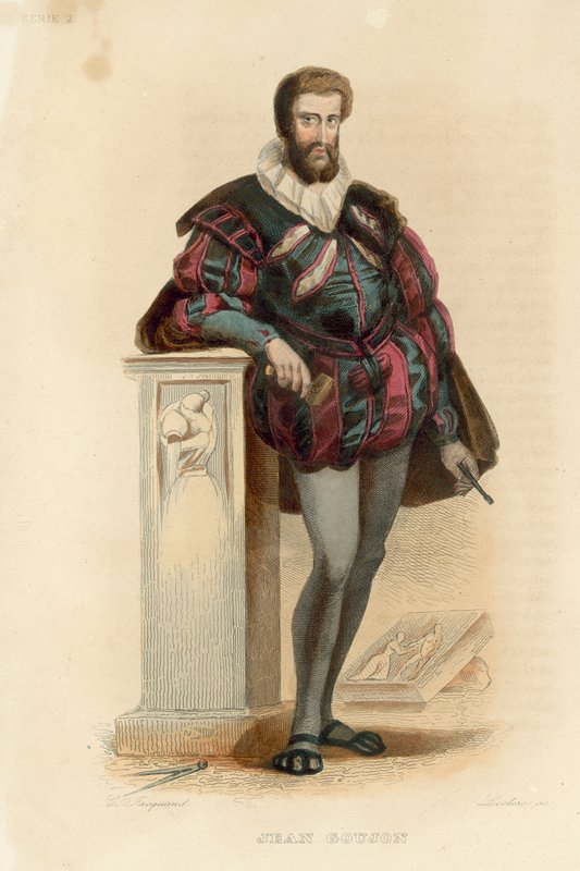 Jean Goujon (färgad gravyr) av French School