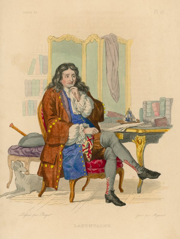 Jean de la Fontaine (färgad gravyr) av French School