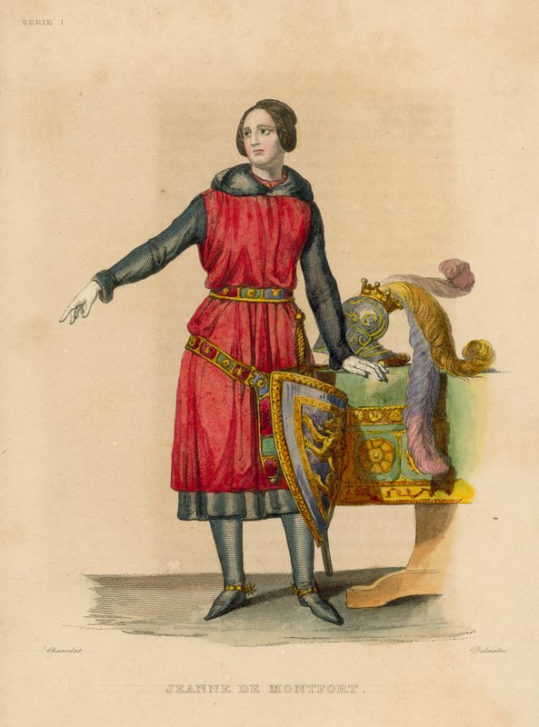 Jeanne de Montfort (färgad gravyr) av French School