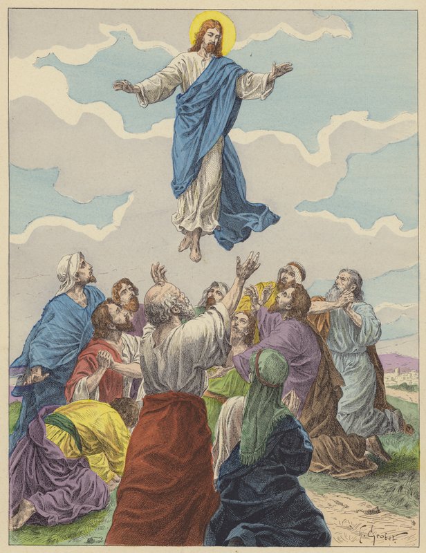 Jesus Kristus, Himmelsfärden (färg litho) av French School
