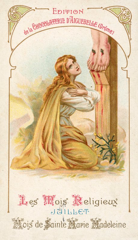 Juli, St Mary Magdalena månad (chromolitho) av French School