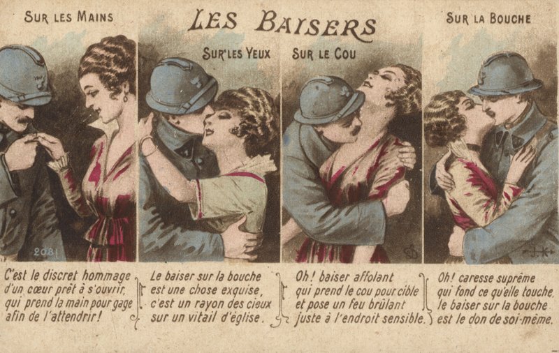 Kyssande par (färg litho) av French School