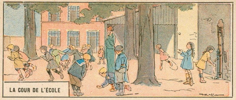 Skolgården (färg litho) av French School
