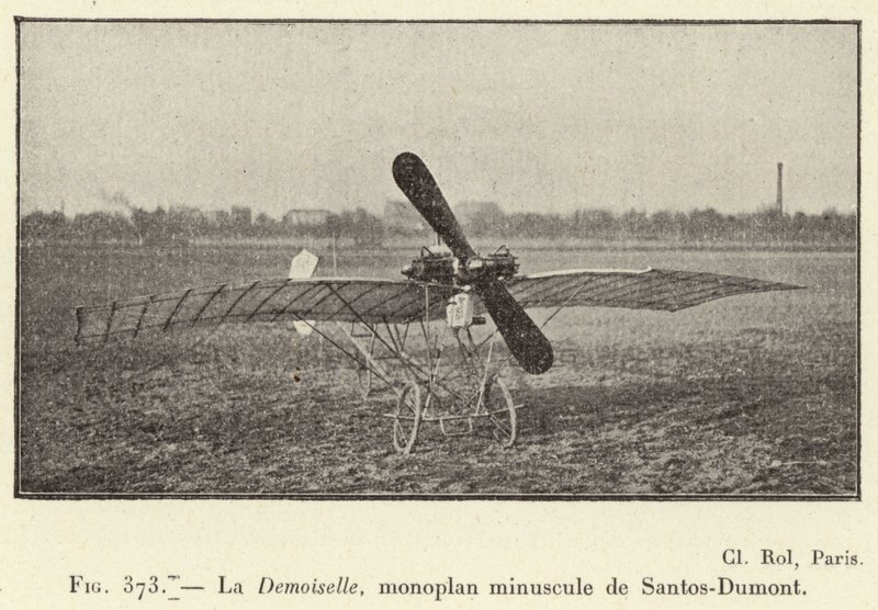 La Demoiselle, liten monoplan av Santos-Dumont (gravyr) av French School