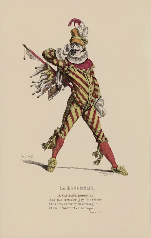 The Recognized, Kapten Rodomont (färgad gravyr) av French School