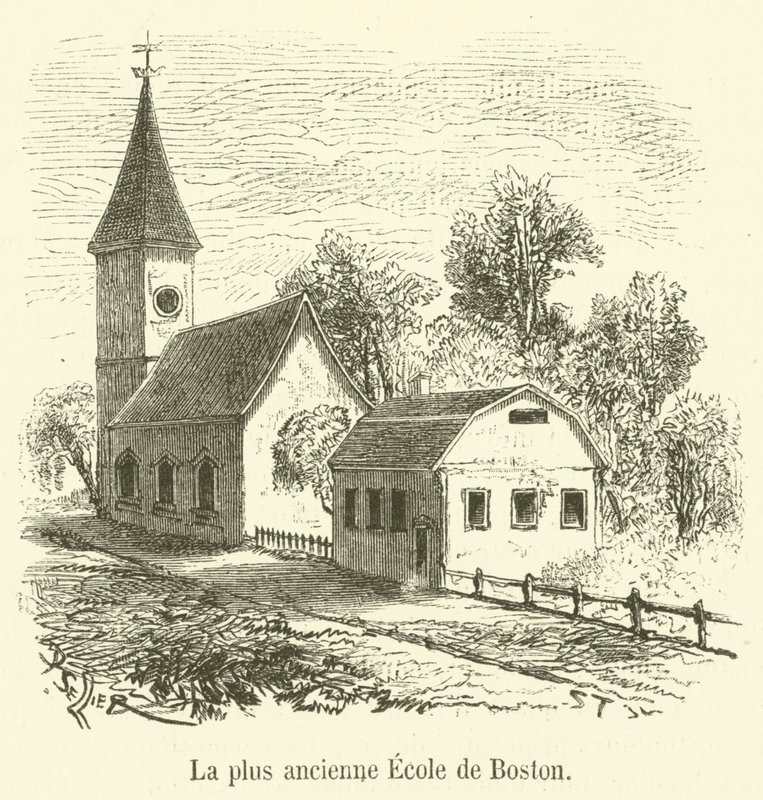 Bostons äldsta skola (gravyr) av French School