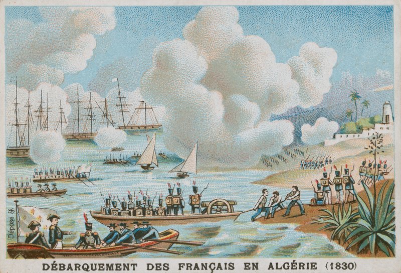 Fransmännens landstigning i Algeriet, 1830 av French School
