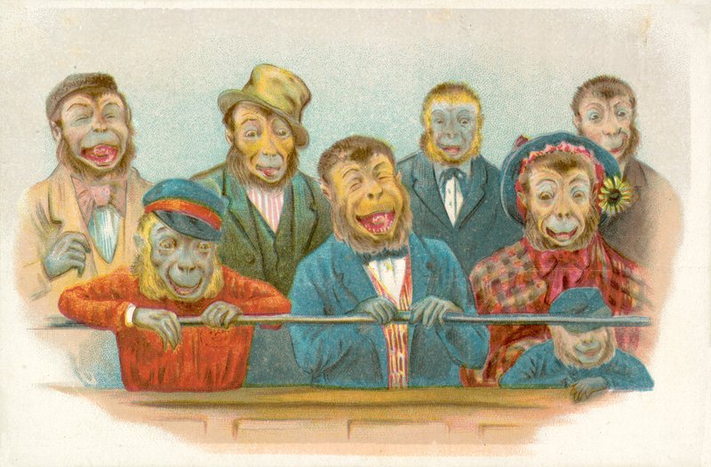 Skrattande apor (chromolitho) av French School