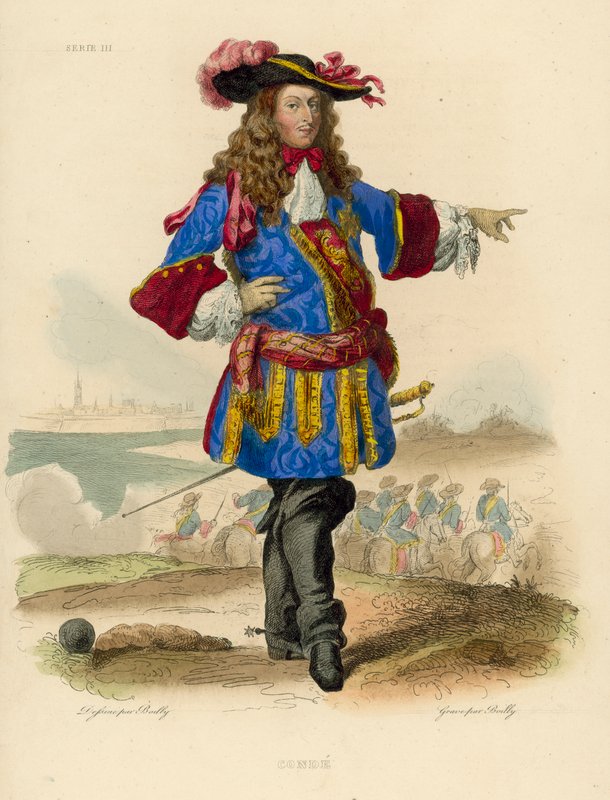 Le Grand Conde (färgad gravyr) av French School