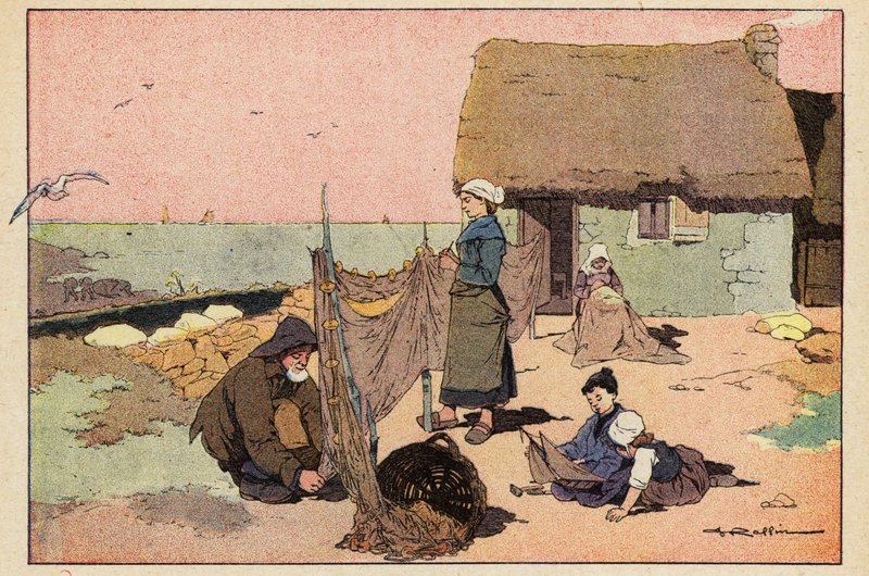 Le Pecheur, Fiskaren (färg litho) av French School