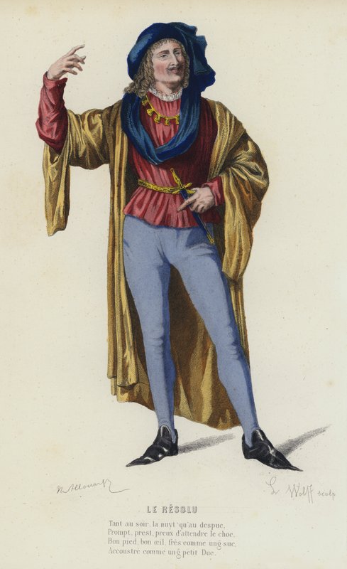 Le Resolu (färgad gravyr) av French School
