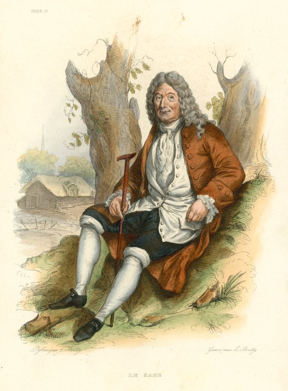 Le Sage (färgad gravyr) av French School