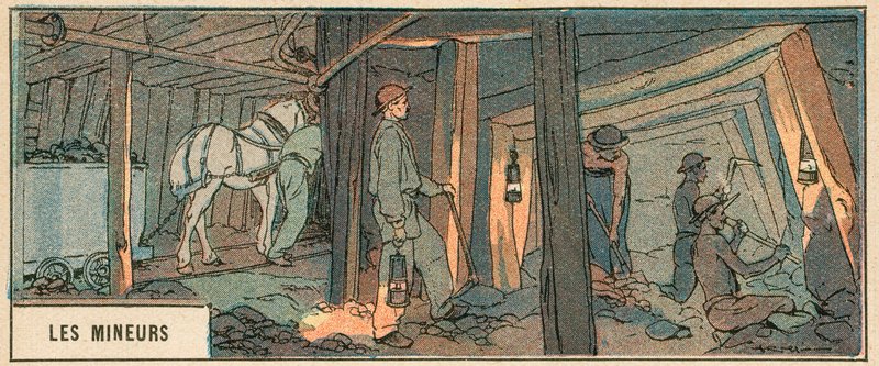 Gruvarbetarna (färg litho) av French School