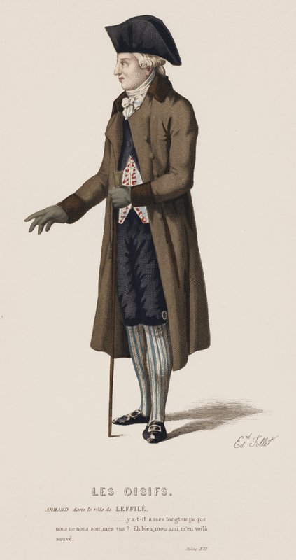 Les Oisifs, Scen XVI (färgad gravyr) av French School