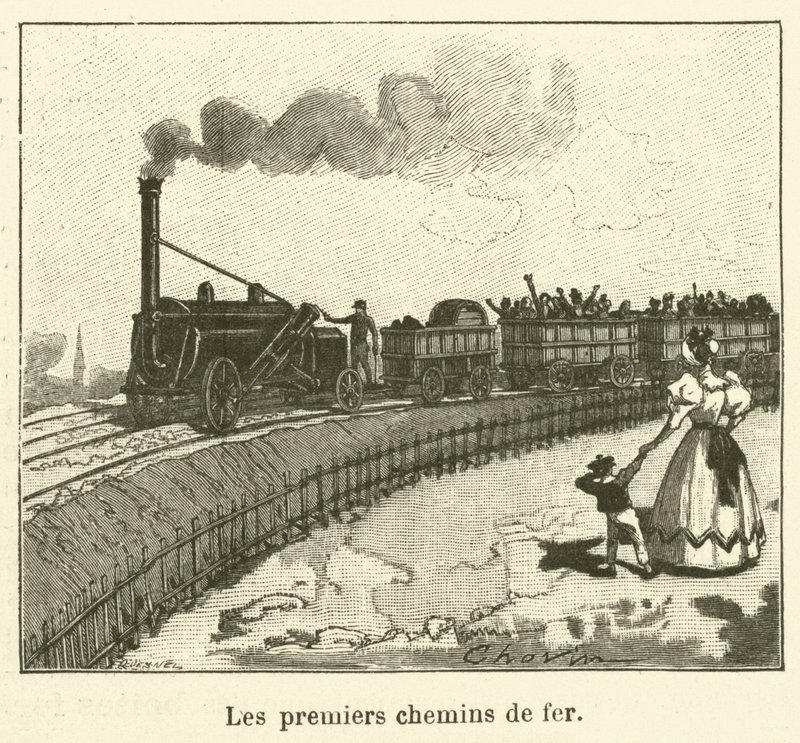 De första järnvägarna (gravyr) av French School