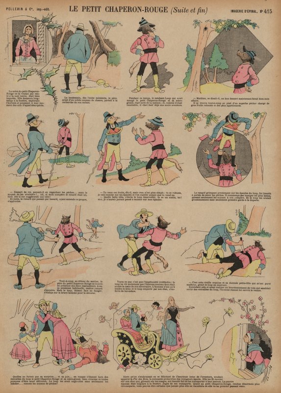 Rödluvan (färgad gravyr) av French School